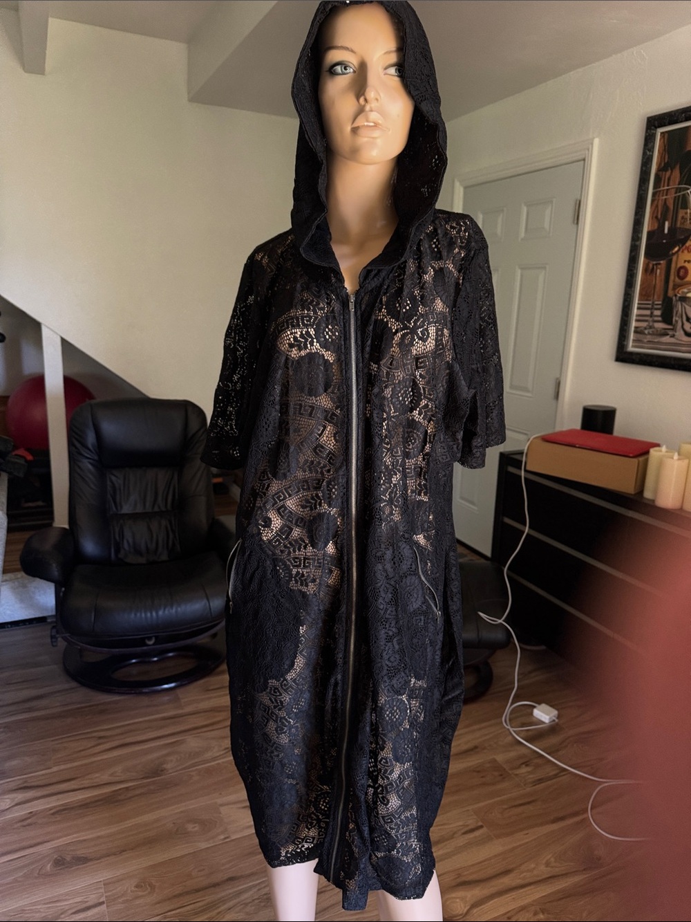 Women's Black Lace Hooded Cover-Up P 11